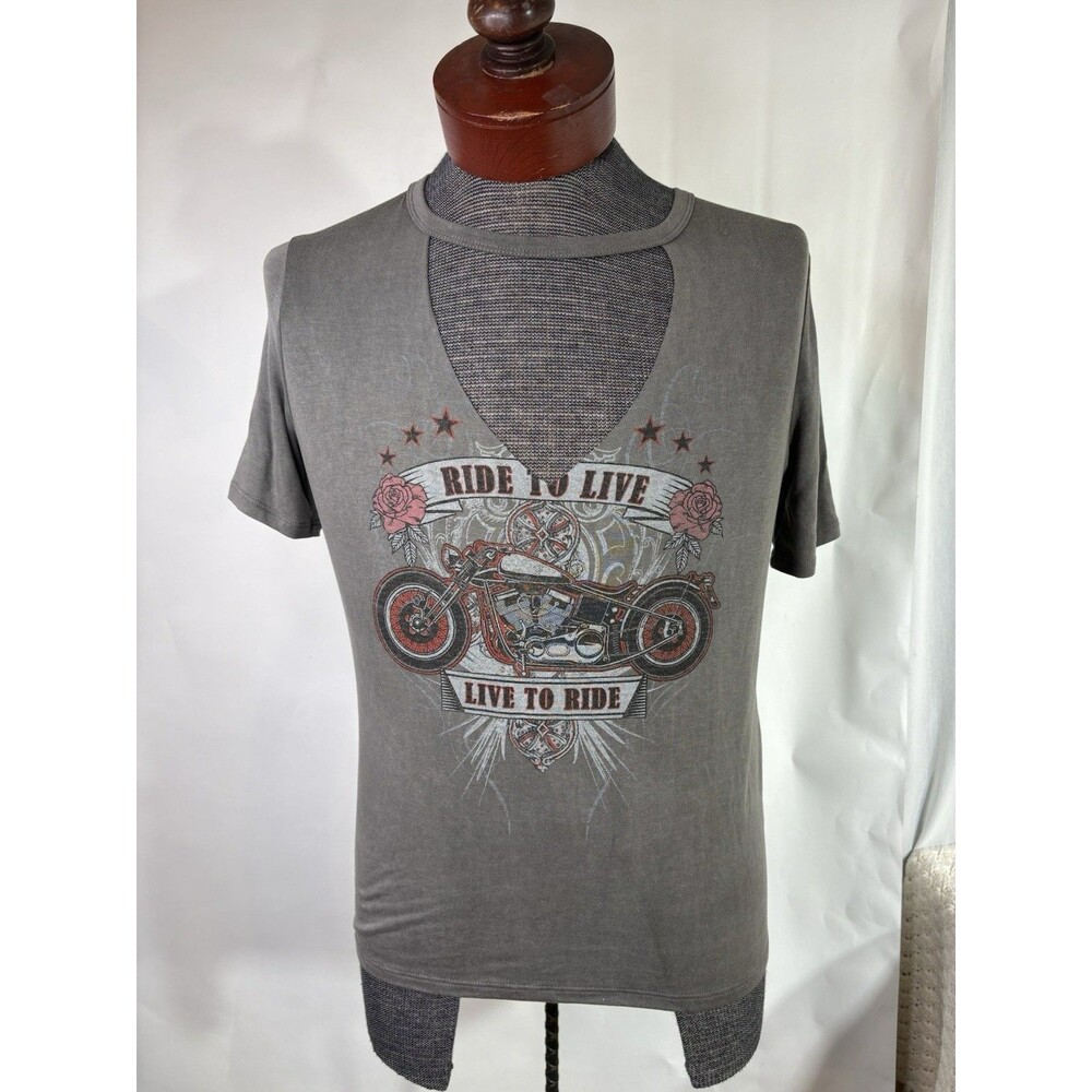 NEW Women’s Ride To Live Live to Ride Cut-Out T-Shirt White Fawn Size Medium
